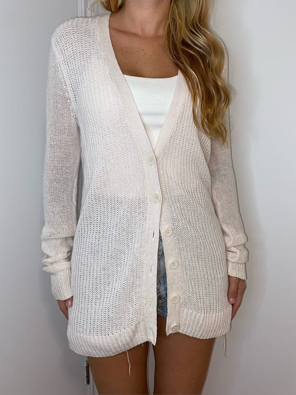 Off-White Knit Button-Front Cardigan Sweater